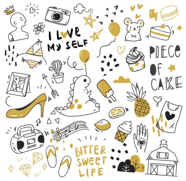 Büyük izole üzerinde beyaz arka plan ayarlayın. şirin doodle