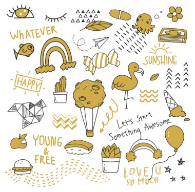 Büyük izole üzerinde beyaz arka plan ayarlayın. şirin doodle