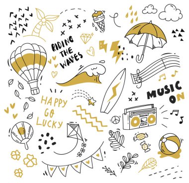 Büyük izole üzerinde beyaz arka plan ayarlayın. şirin doodle