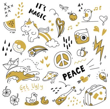 Büyük izole üzerinde beyaz arka plan ayarlayın. şirin doodle