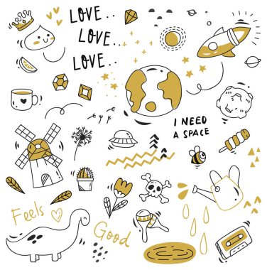 Büyük izole üzerinde beyaz arka plan ayarlayın. şirin doodle