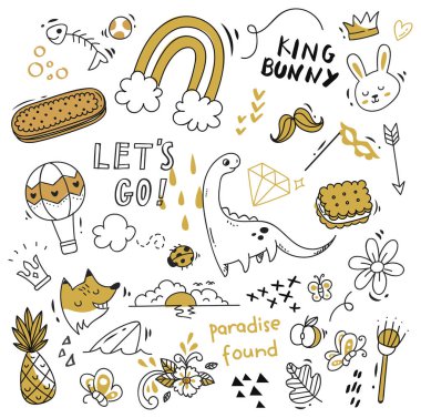 Büyük izole üzerinde beyaz arka plan ayarlayın. şirin doodle