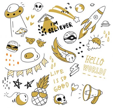 Büyük izole üzerinde beyaz arka plan ayarlayın. şirin doodle