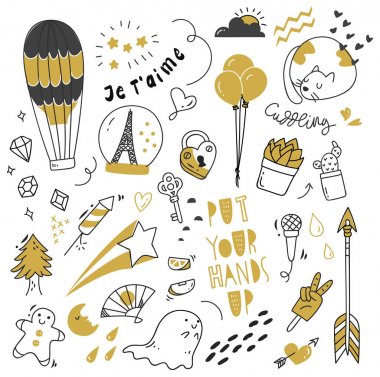 Büyük izole üzerinde beyaz arka plan ayarlayın. şirin doodle