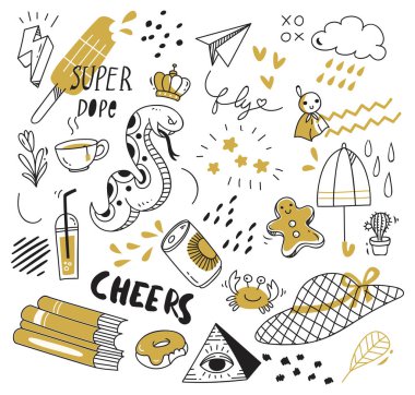 Büyük izole üzerinde beyaz arka plan ayarlayın. şirin doodle