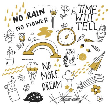 Büyük izole üzerinde beyaz arka plan ayarlayın. şirin doodle