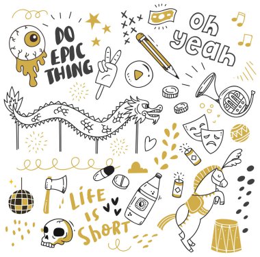 Büyük izole üzerinde beyaz arka plan ayarlayın. şirin doodle