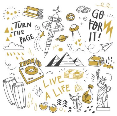 Büyük izole üzerinde beyaz arka plan ayarlayın. şirin doodle