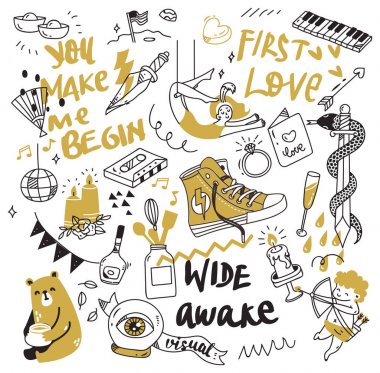 Büyük izole üzerinde beyaz arka plan ayarlayın. şirin doodle