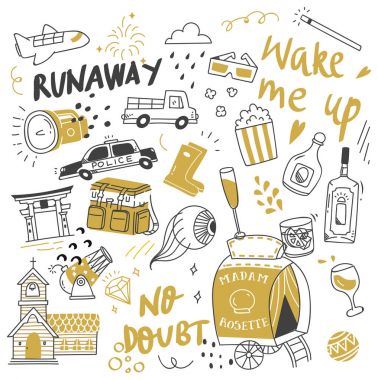 Büyük izole üzerinde beyaz arka plan ayarlayın. şirin doodle