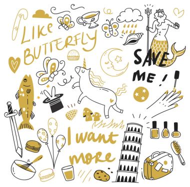 Büyük izole üzerinde beyaz arka plan ayarlayın. şirin doodle