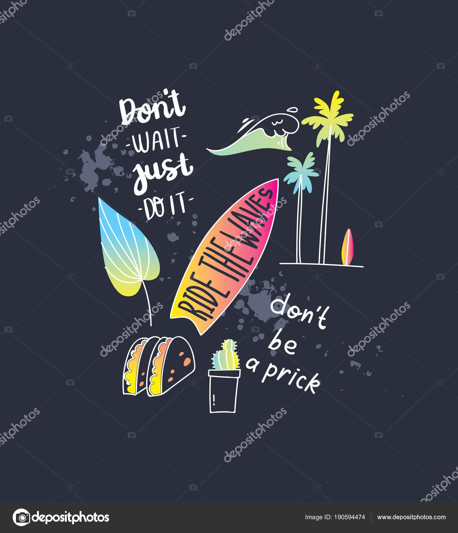 Cool Shirt Design Doodle Style Ride Waves Stock Vector by ©mhatzapa