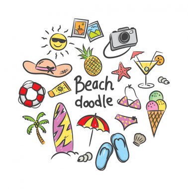 doodle tarzı beach simge kümesi