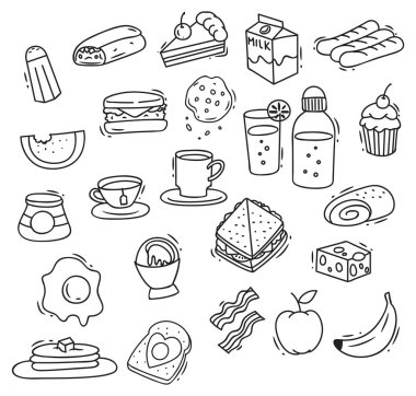 Kahvaltı yemek, set, vektör çizim 