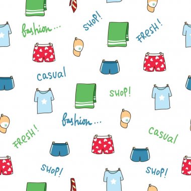 moda giysileri sorunsuz arka plan, vektör çizim doodle 