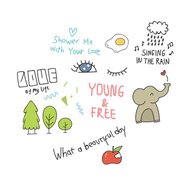 serin tshirt tasarım doodle tarzı, vektör çizim 