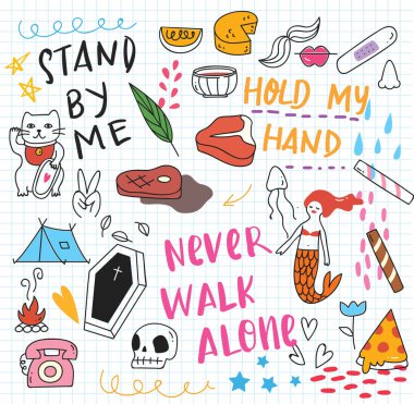 Şirin doodle kolaj, vektör çizim 