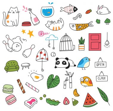 şirin doodle koleksiyonu, vektör çizim