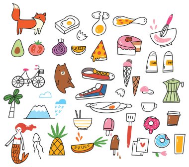 şirin doodle koleksiyonu, vektör çizim