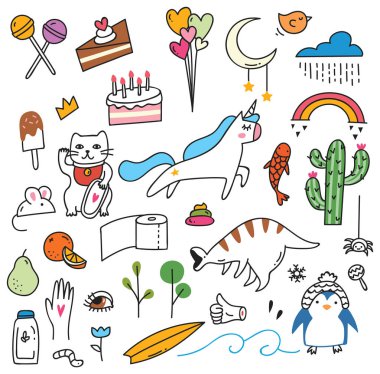 şirin doodle koleksiyonu, vektör çizim