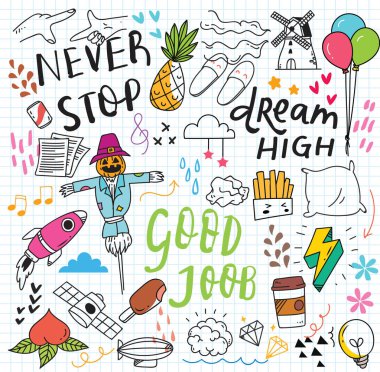 Şirin mix doodle öğeleri illustraion vektör 