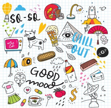 Şirin mix doodle öğeleri illustraion vektör 