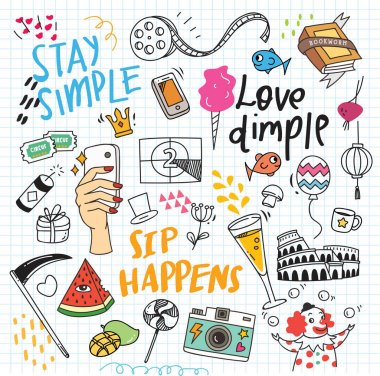 Şirin mix doodle öğeleri illustraion vektör 