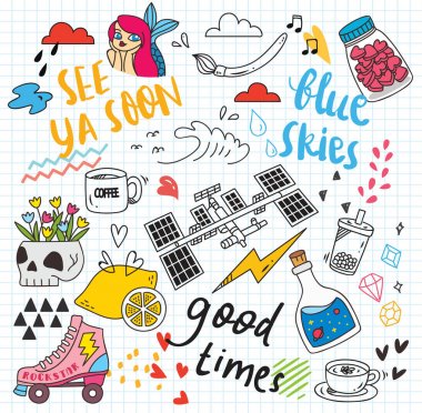 Şirin mix doodle öğeleri illustraion vektör 