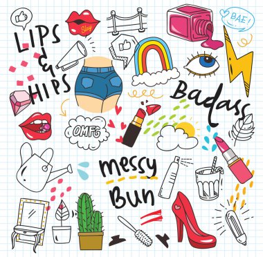 Şirin mix doodle öğeleri illustraion vektör 