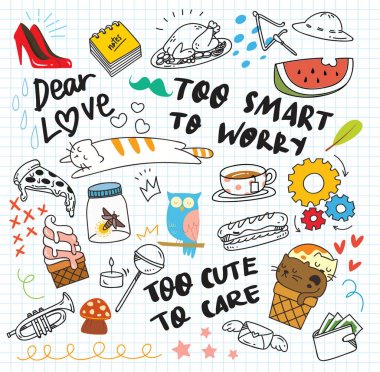 Şirin mix doodle öğeleri illustraion vektör 