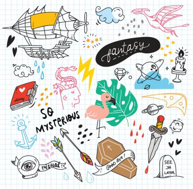 Şirin rasgele doodle arka plan, vektör çizim 