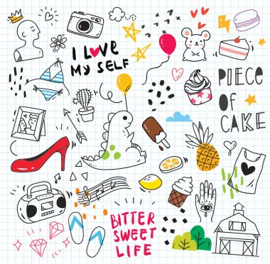 Şirin rasgele doodle arka plan, vektör çizim 