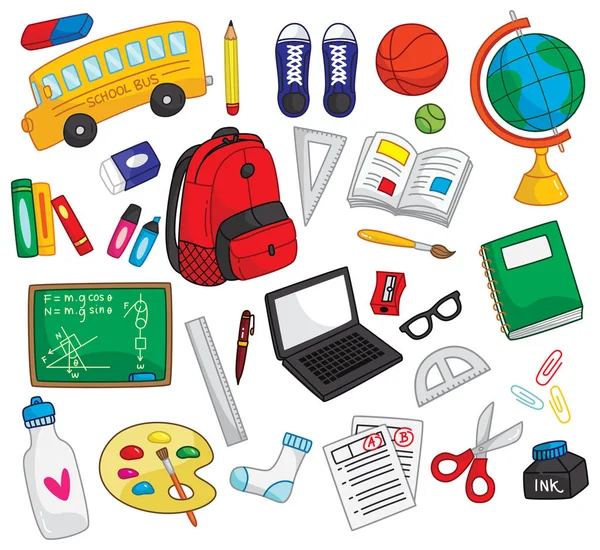 Back School Seamless Background School Supplies Icons — Stock Vector