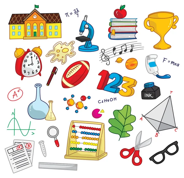 Back School Doodle Elements Isolated White Background — Stock Vector