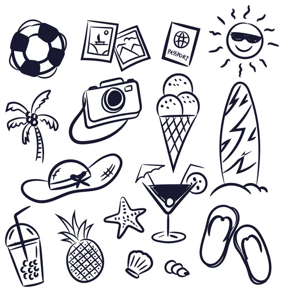 Playa Doodle Vacaciones Vector Ilustración — Archivo Imágenes Vectoriales