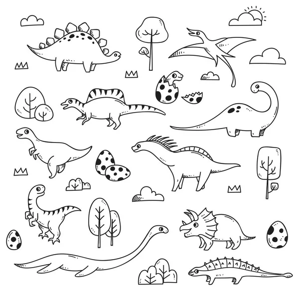 Dibujos Animados Dinosaurios Fondo Vector Ilustración — Archivo Imágenes Vectoriales