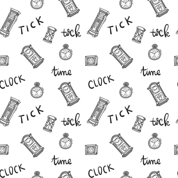 Reloj Doodle Fondo Sin Costura Vector — Vector de stock