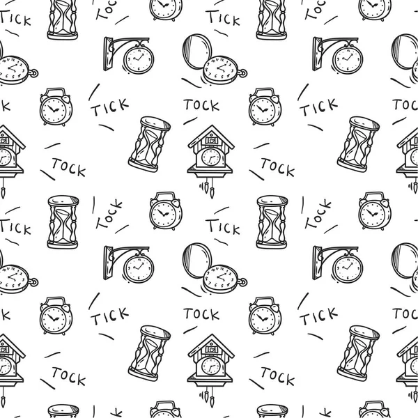 Horloge Doodle Fond Sans Couture Vecteur — Image vectorielle