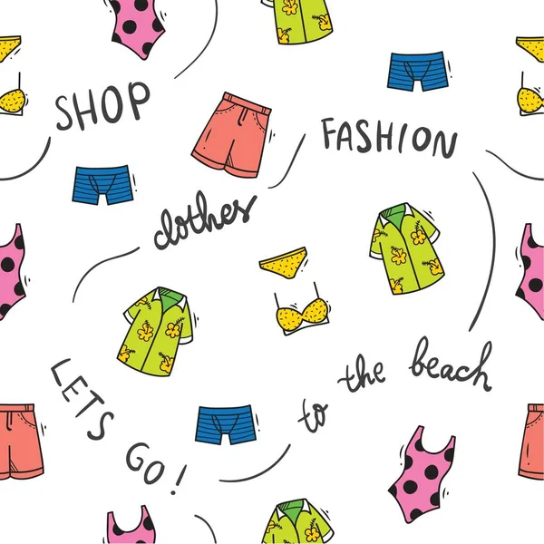 Vêtements Doodle Fond Sans Couture Illustration Vectorielle — Image vectorielle