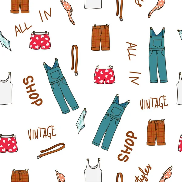 Roupas Doodle Fundo Sem Costura Ilustração Vetorial — Vetor de Stock