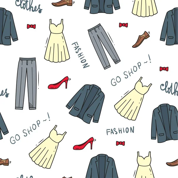 Mode Vêtements Doodle Fond Sans Couture Illustration Vectorielle — Image vectorielle