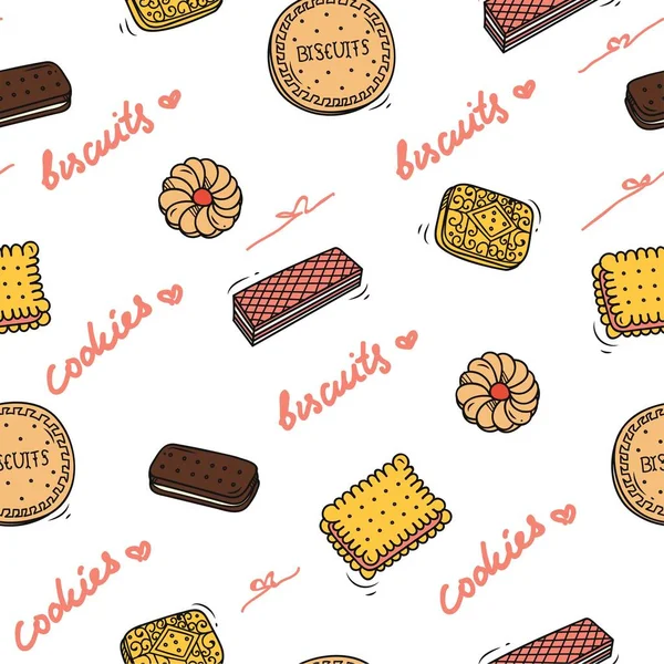 Lindo Biscuit Doodle Fondo Sin Costuras — Archivo Imágenes Vectoriales