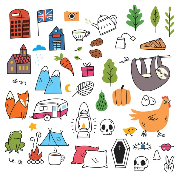 Cute Doodle Collectie Mode Patches Badges Stickers — Stockvector