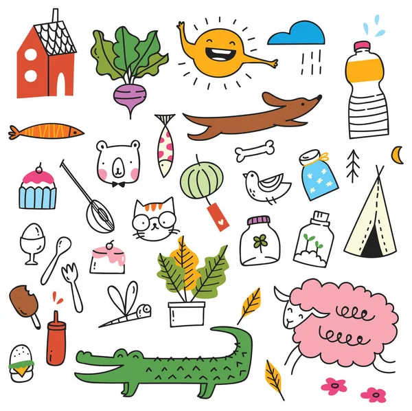 Schattig Doodle Collectie Vectorillustratie — Stockvector