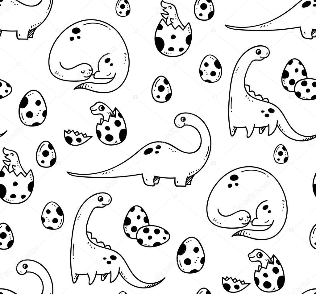 Set of cartoon dinosaurs in doodle style isolated on white background