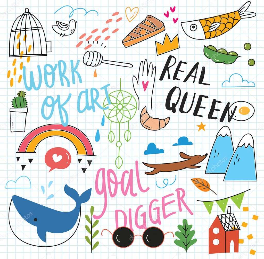 Cute doodle collage background 