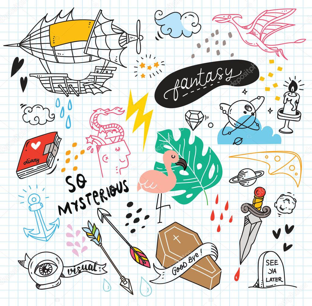 Cute random doodle background, vector illustration 