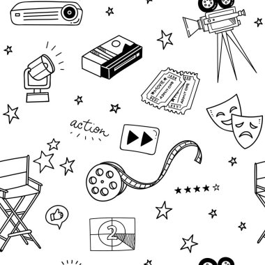 Film doodle arka plan, vektör çizim 