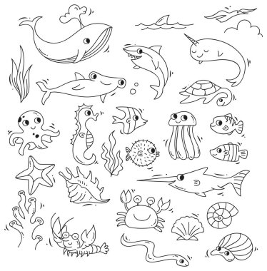 deniz hayvanları ayarla, illüstrasyon vektör 