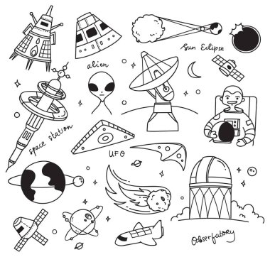 Beyaz arka plan üzerinde izole alan doodle kümesi